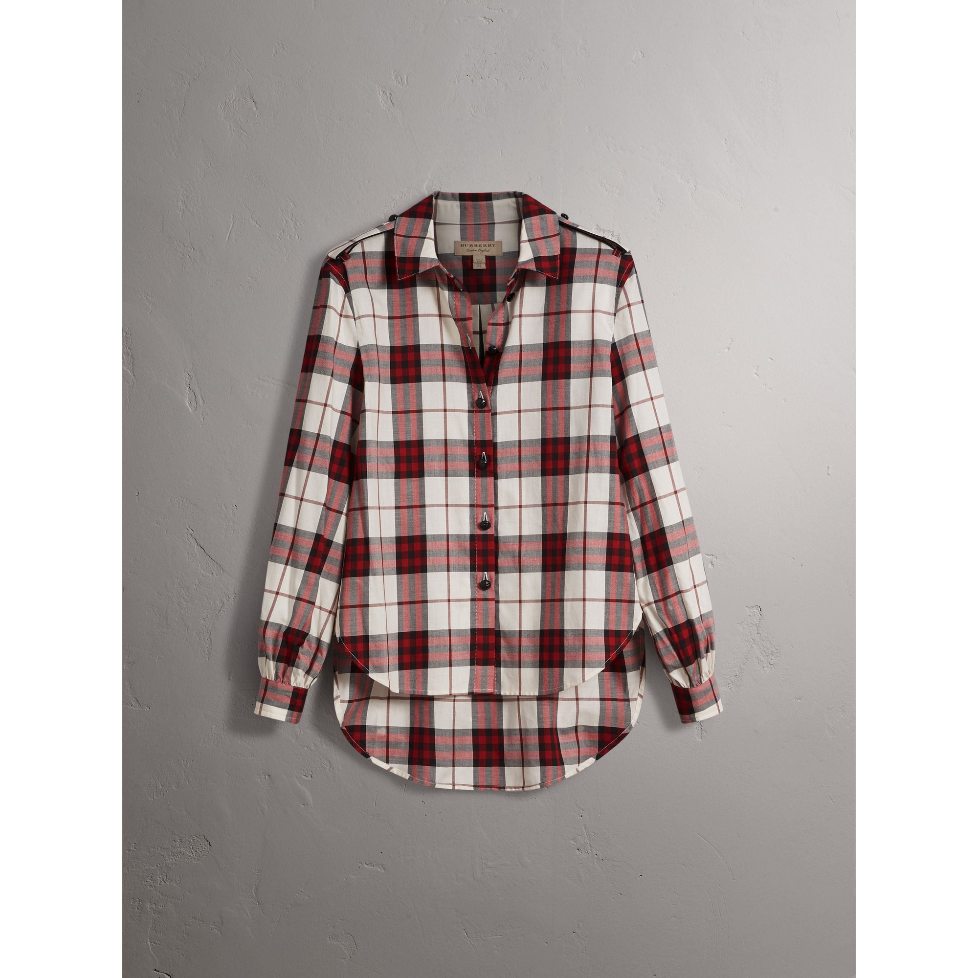 CRIMSON RED Chemise de style militaire en flanelle de coton à motif check