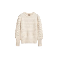 NATURAL WHITE Pull en maille de laine et cachemire torsadée
