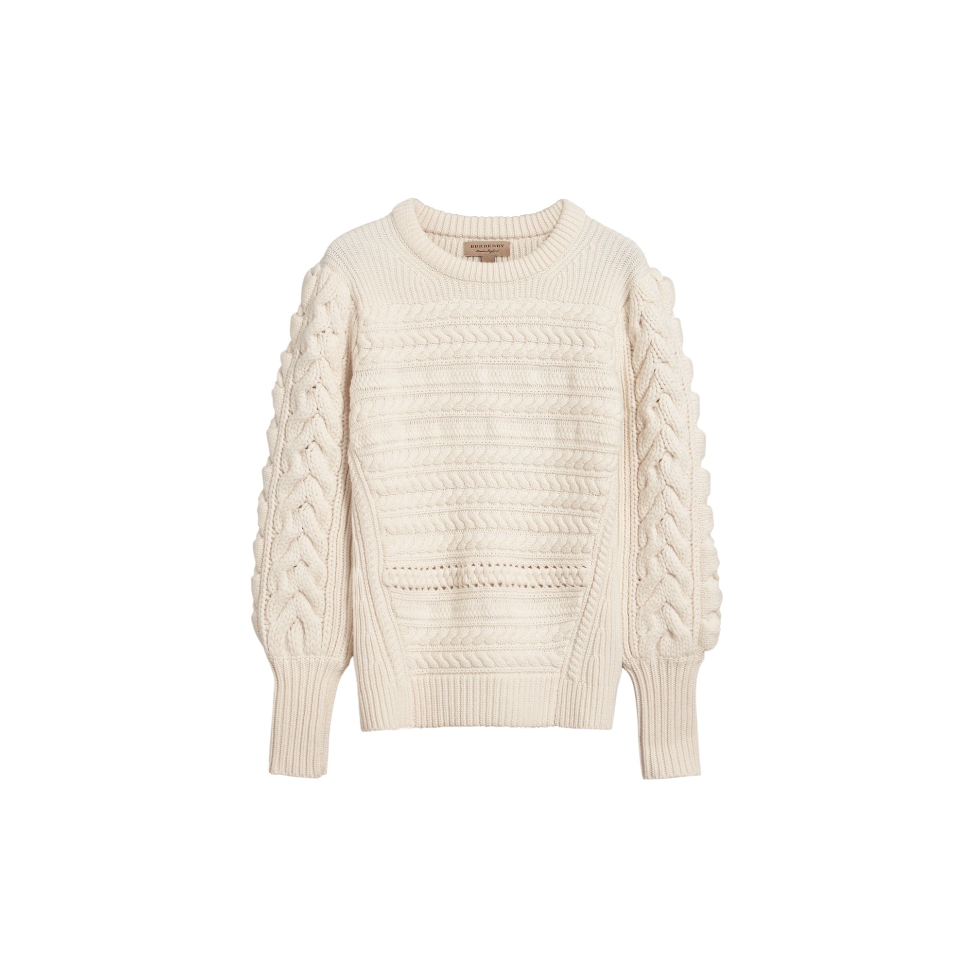 NATURAL WHITE Pull en maille de laine et cachemire torsadée