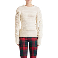 NATURAL WHITE Pull en maille de laine et cachemire torsadée