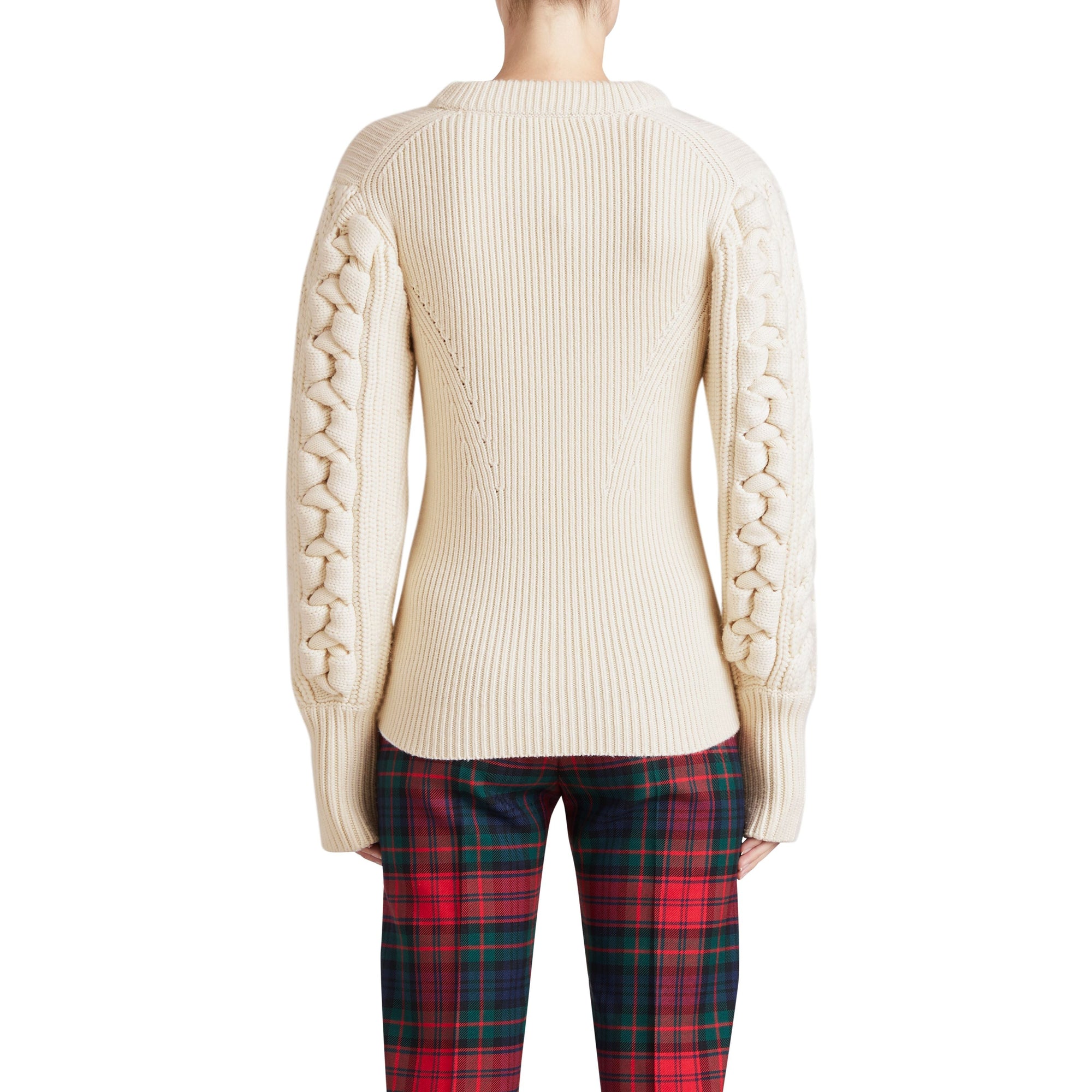 NATURAL WHITE Pull en maille de laine et cachemire torsadée