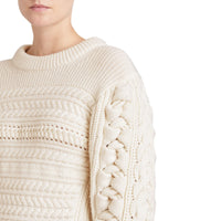 NATURAL WHITE Pull en maille de laine et cachemire torsadée