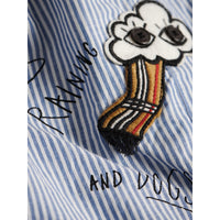 PALE BLUE/WHITE Robe chemise en coton et lin avec appliqué icônes londoniennes
