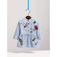 PALE BLUE/WHITE Robe chemise en coton et lin avec appliqué icônes londoniennes