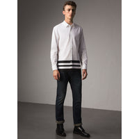 WHITE Chemise en coton extensible avec ourlets à larges bandes