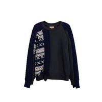 Sweat-shirt en coton avec détails en mailles torsadées et fair isle - Marine