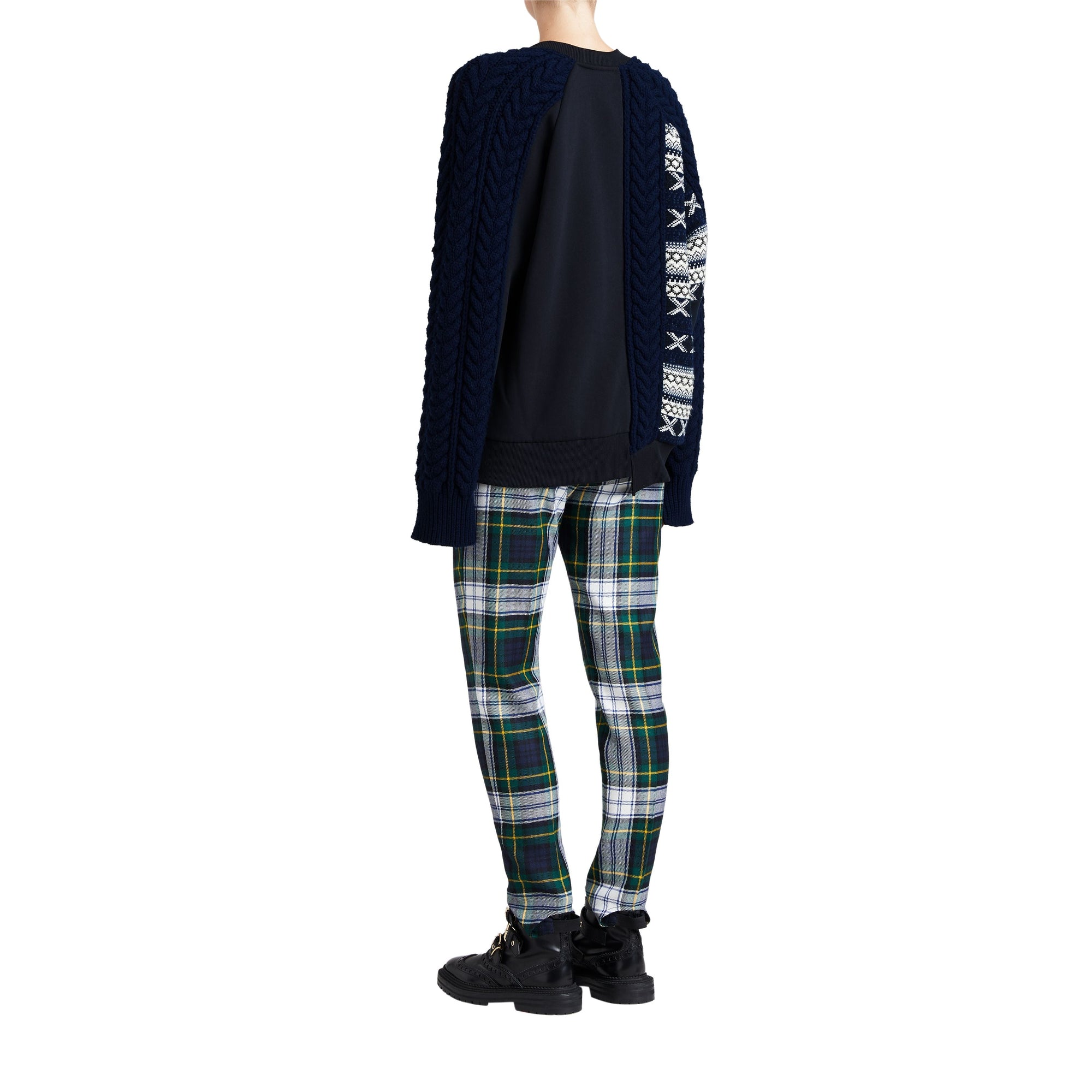 Sweat-shirt en coton avec détails en mailles torsadées et fair isle - Marine
