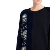 Sweat-shirt en coton avec détails en mailles torsadées et fair isle - Marine