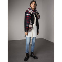 NAVY Écharpe oversize en laine et cachemire à motif check