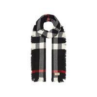 Écharpe en laine à motif check et à franges - Noir