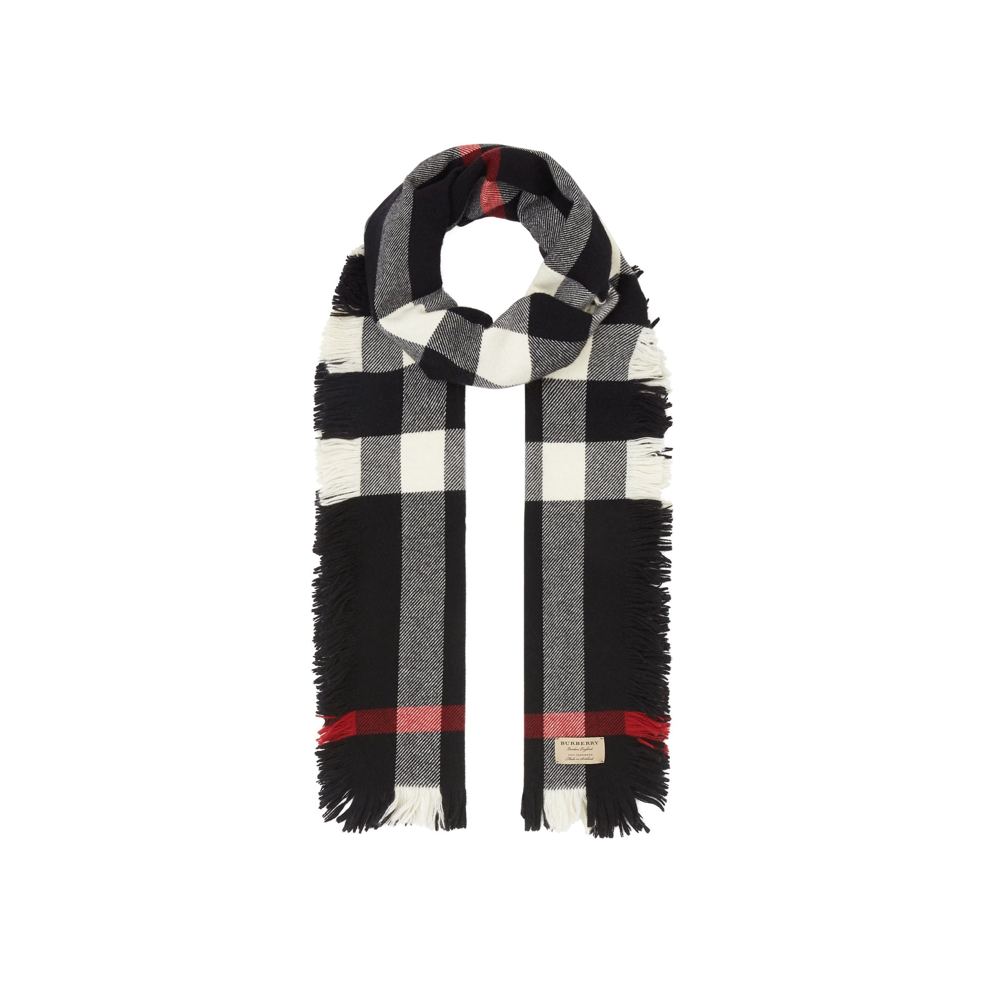 Écharpe en laine à motif check et à franges - Noir