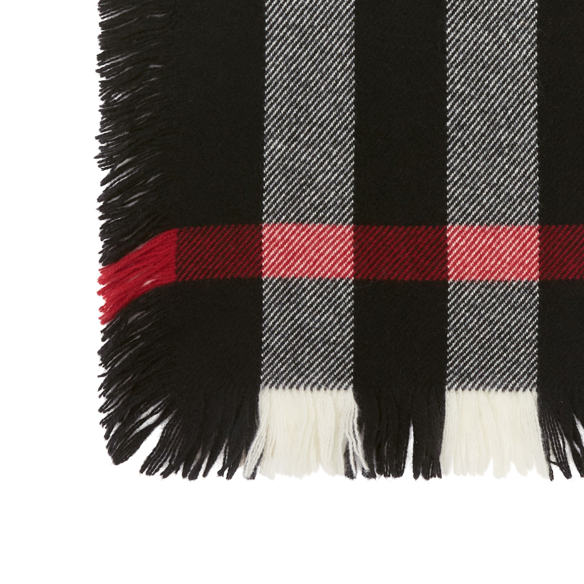 Écharpe en laine à motif check et à franges - Noir