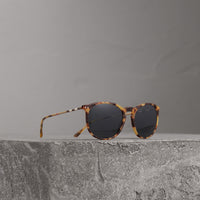 DARK BROWN Lunettes de soleil à monture ronde avec motif check