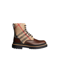 MID CAMEL Bottines en cuir et check avec doublure en shearling