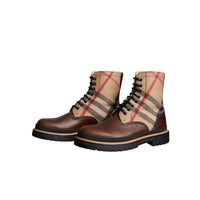 MID CAMEL Bottines en cuir et check avec doublure en shearling