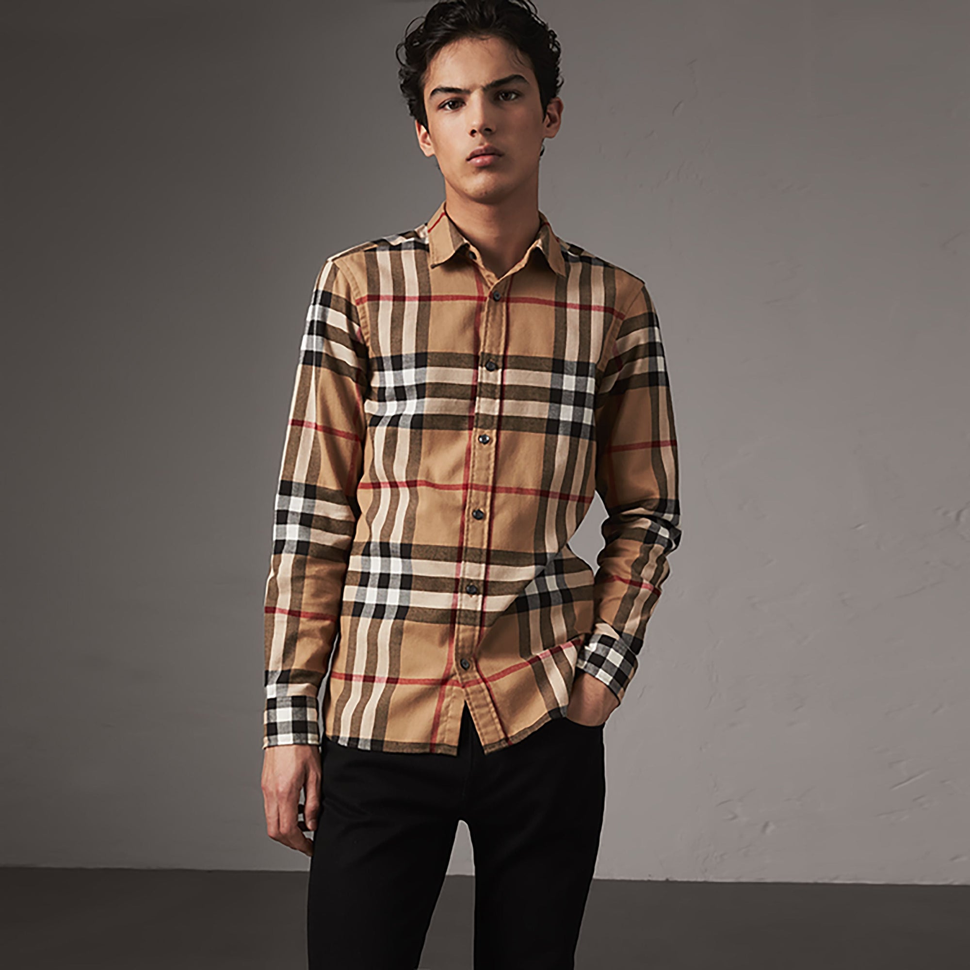 CAMEL Chemise en flanelle de coton à motif check
