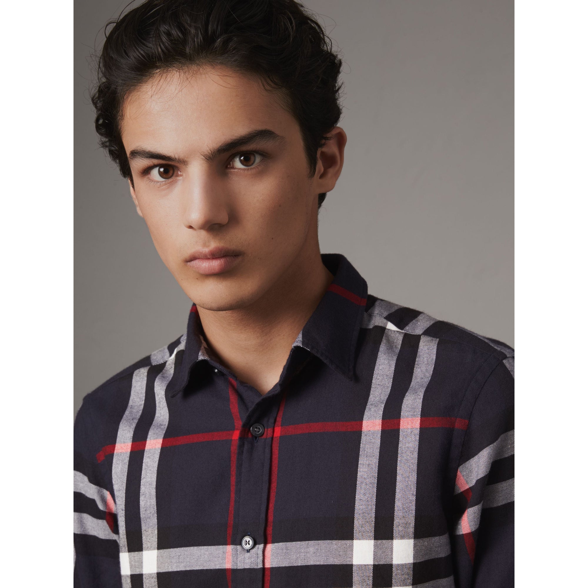 NAVY Chemise en flanelle de coton à motif check