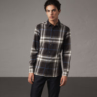 BLACK Chemise en flanelle de coton à motif check