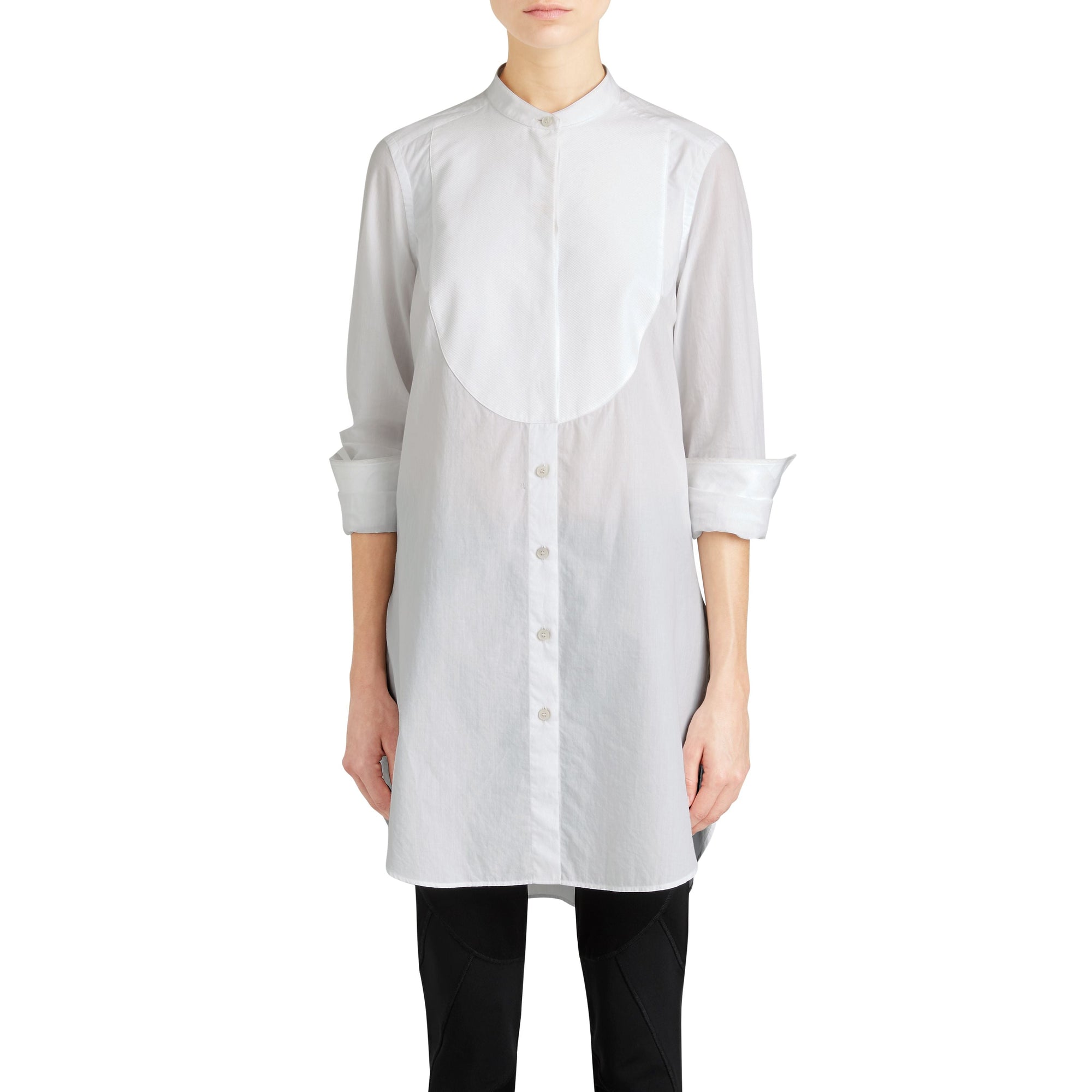 NATURAL WHITE Longue chemise tunique en coton avec plastron