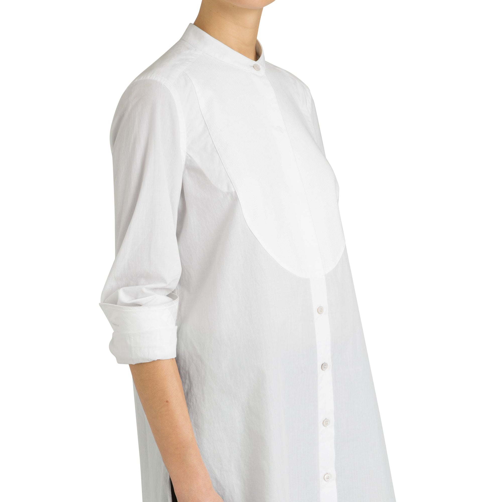 NATURAL WHITE Longue chemise tunique en coton avec plastron