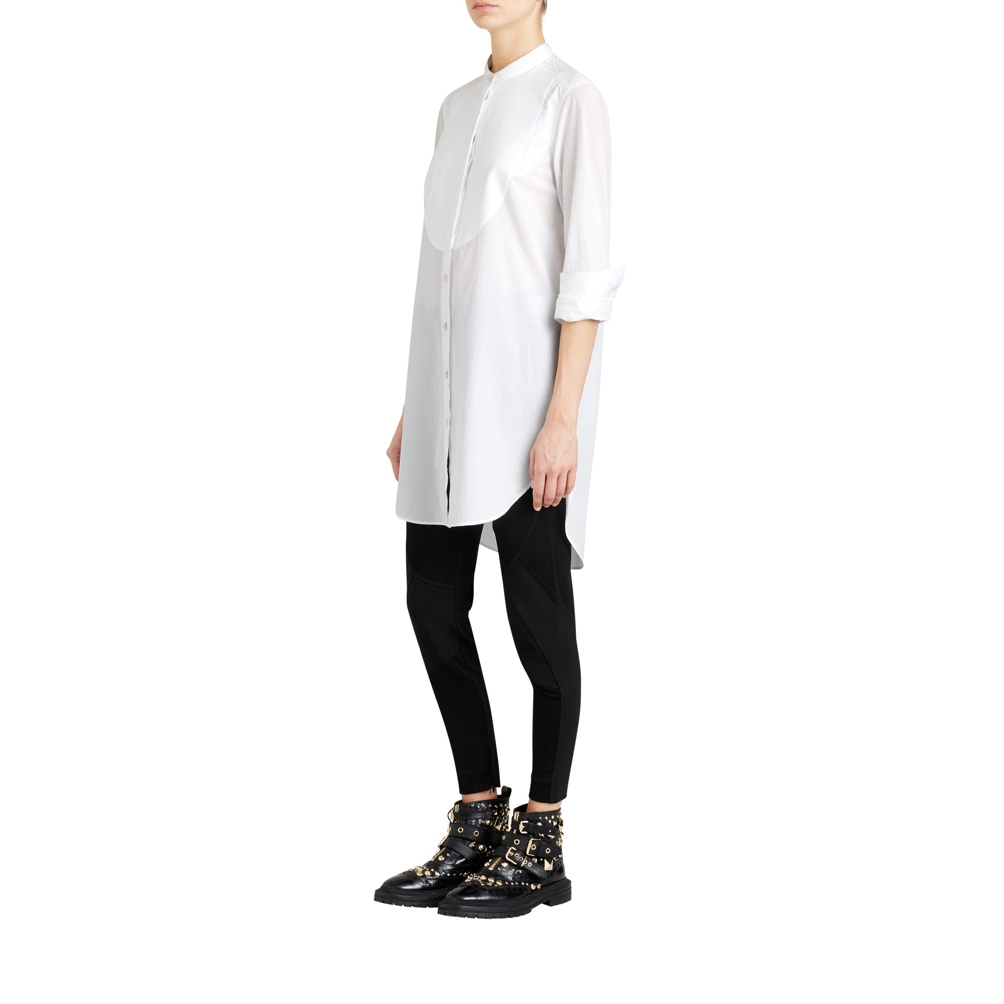 NATURAL WHITE Longue chemise tunique en coton avec plastron