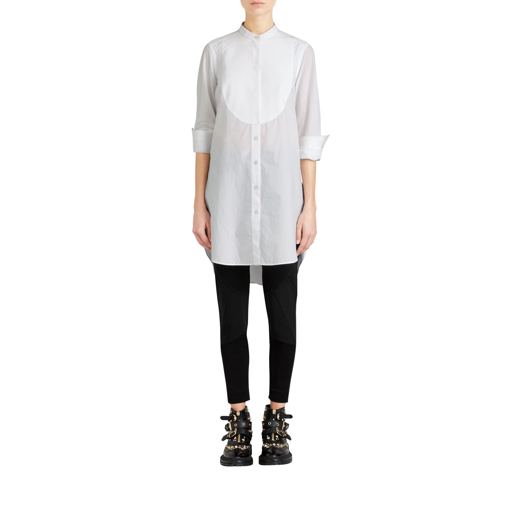 NATURAL WHITE Longue chemise tunique en coton avec plastron