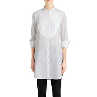 NATURAL WHITE Longue chemise tunique en coton avec plastron