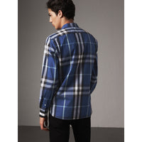 COBALT BLUE Chemise en coton mélangé à motif check avec revers à rayures