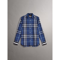 COBALT BLUE Chemise en coton mélangé à motif check avec revers à rayures