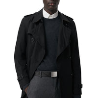CHARCOAL/BLACK Ceinture en tissu London check et cuir avec boucle plaque