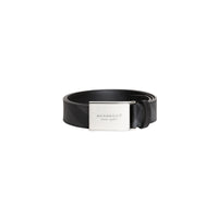 CHARCOAL/BLACK Ceinture en tissu London check et cuir avec boucle plaque