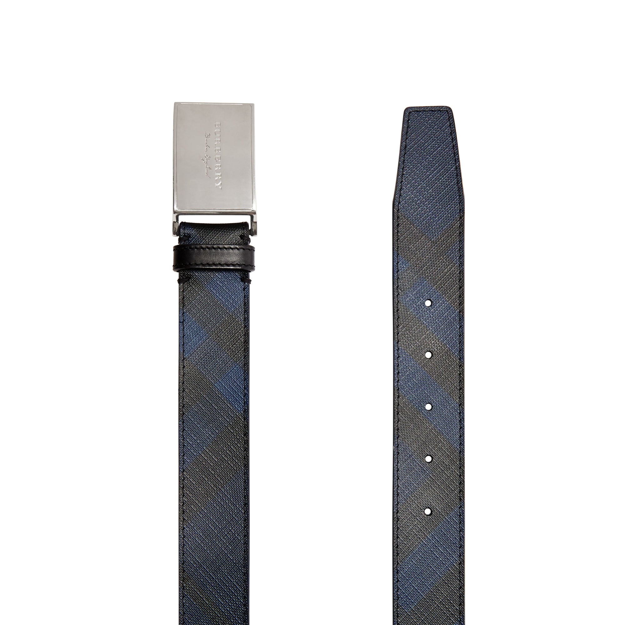 NAVY/BLACK Ceinture en tissu London check et cuir avec boucle plaque