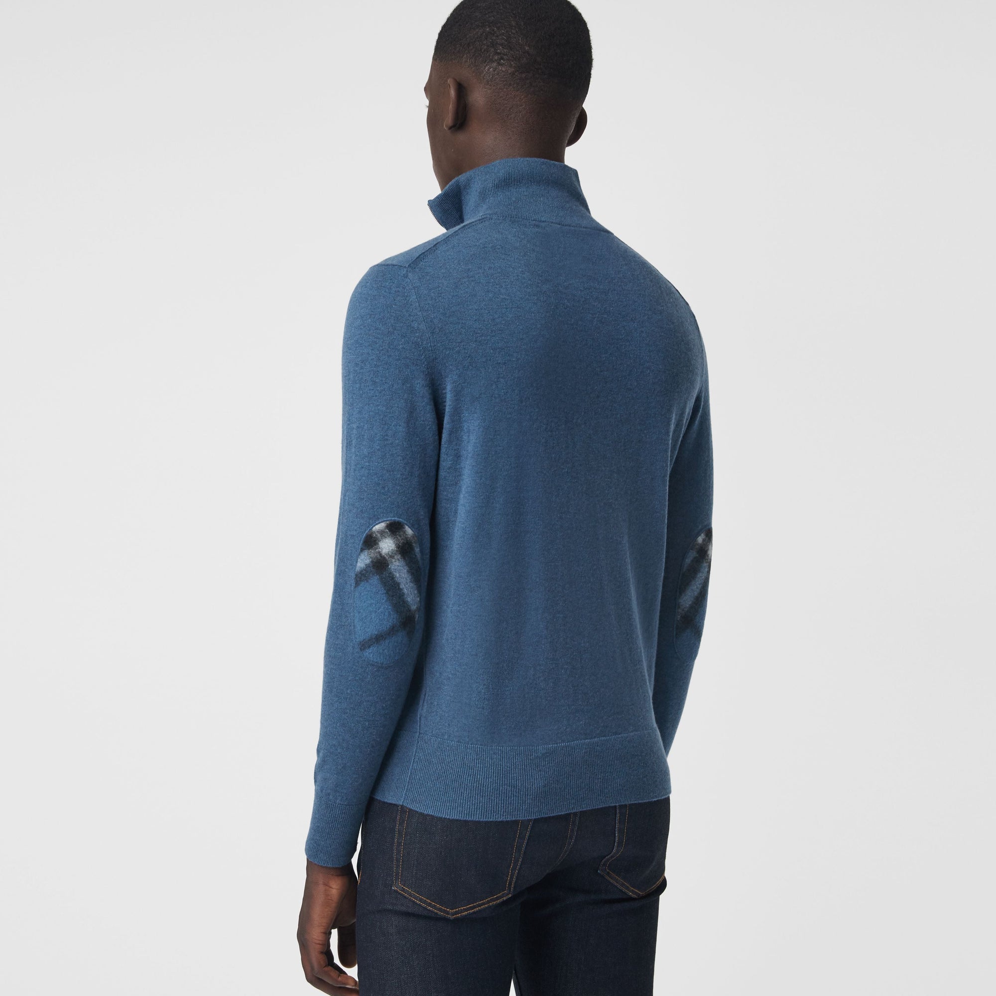 STEEL BLUE Pull en cachemire et coton à col zippé