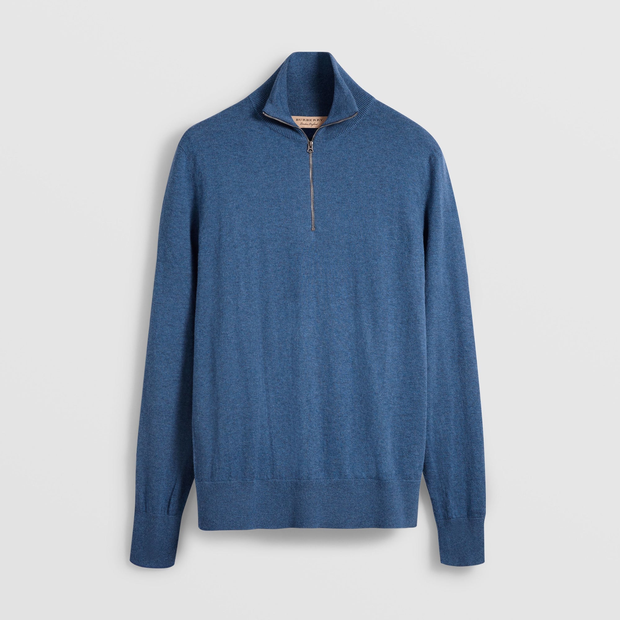 STEEL BLUE Pull en cachemire et coton à col zippé