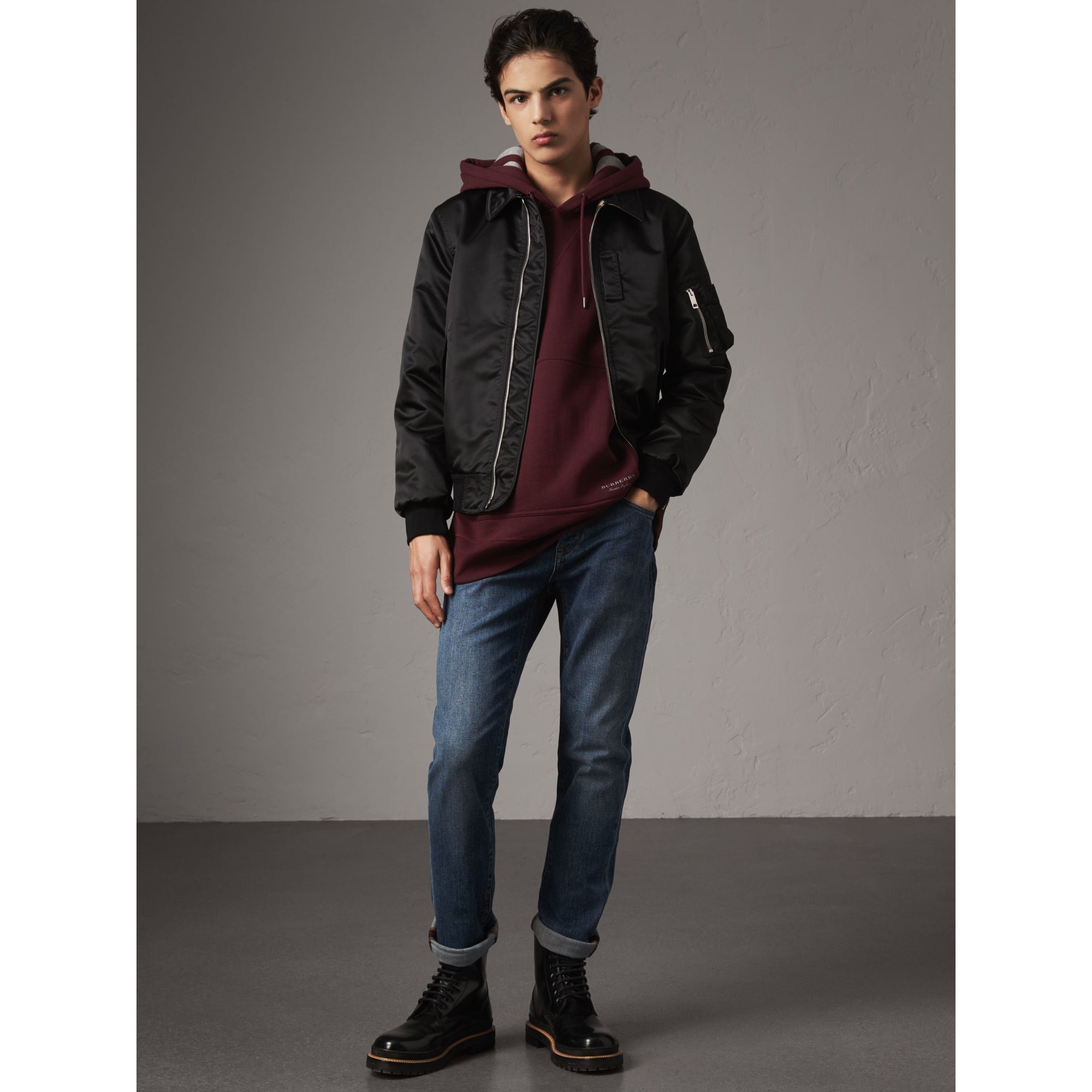 DEEP CLARET Sweat-shirt oversize à capuche à grosses rayures