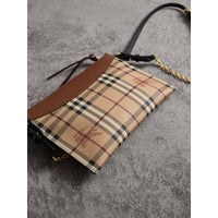 BRIGHT TOFFEE/MULTI Clutch bicolore en cuir et tissu Haymarket check