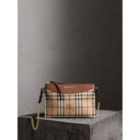 BRIGHT TOFFEE/MULTI Clutch bicolore en cuir et tissu Haymarket check