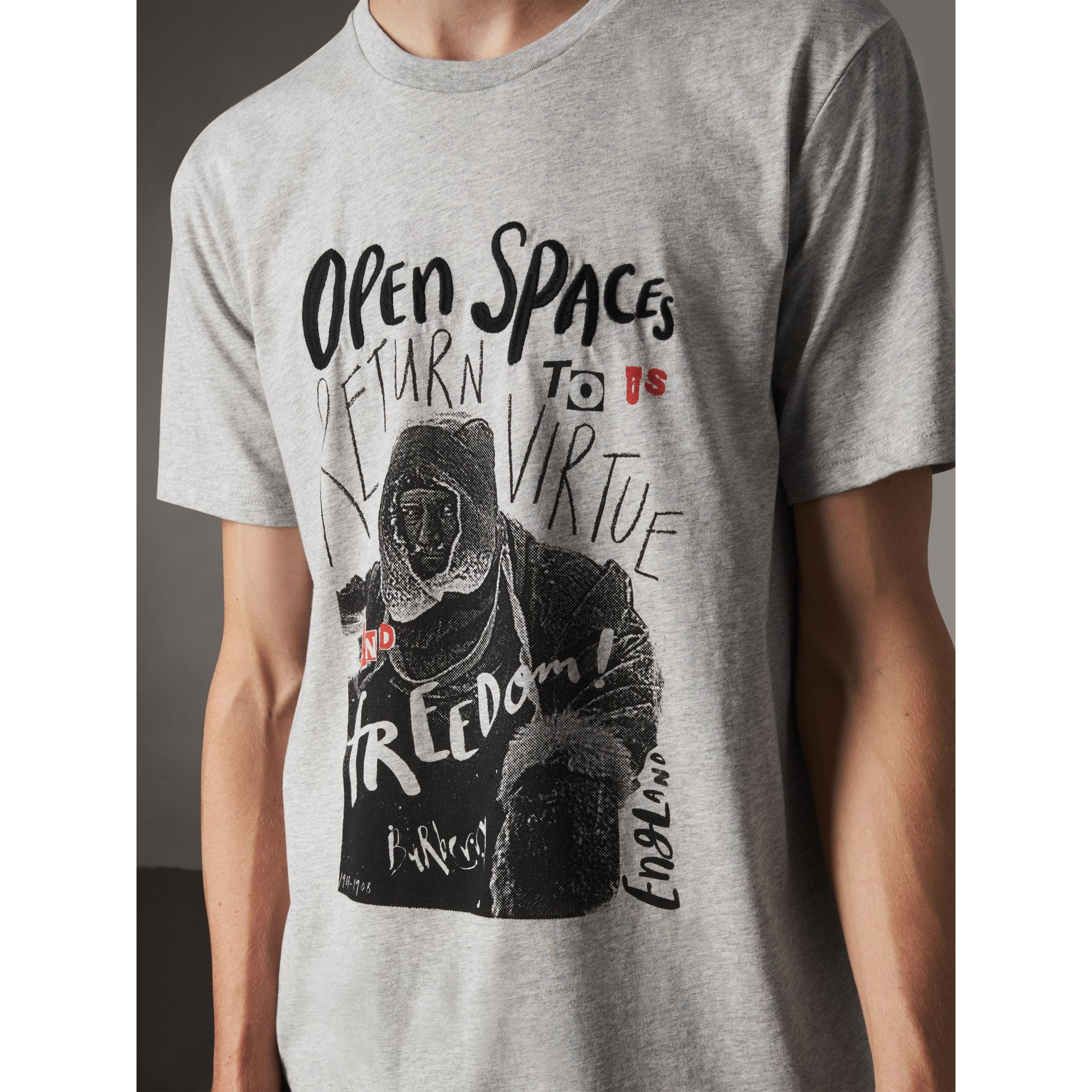 PALE GREY MELANGE T-shirt en coton avec motif graphique Open Spaces