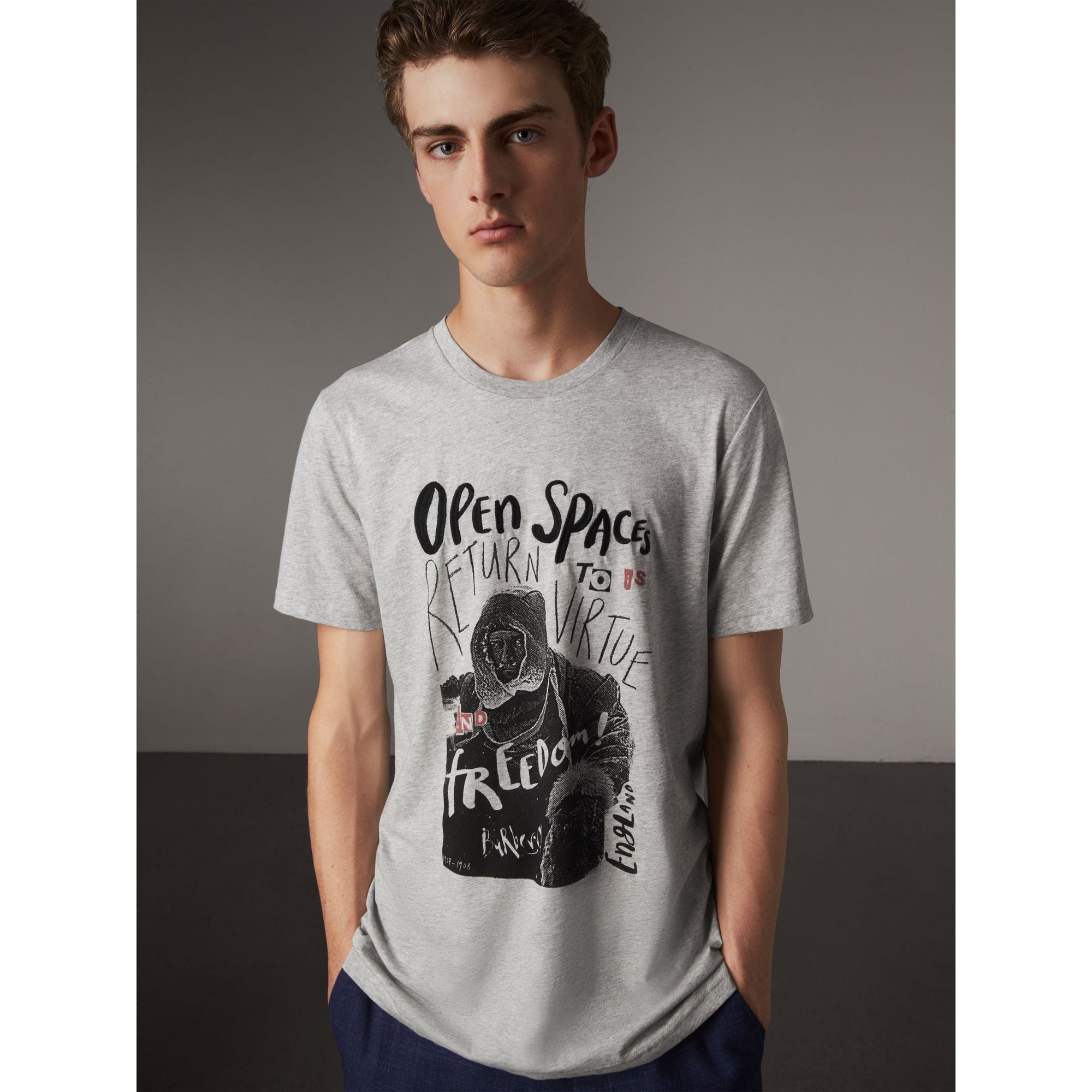 PALE GREY MELANGE T-shirt en coton avec motif graphique Open Spaces