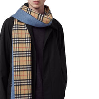STONE BLUE Écharpe longue réversible en cachemire double face à motif Vintage check