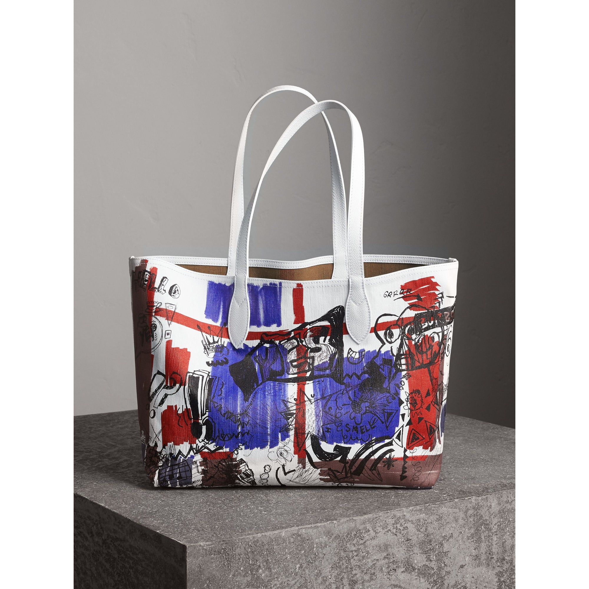 CLASSIC/WHITE/WHITE Sac tote Doodle moyen réversible