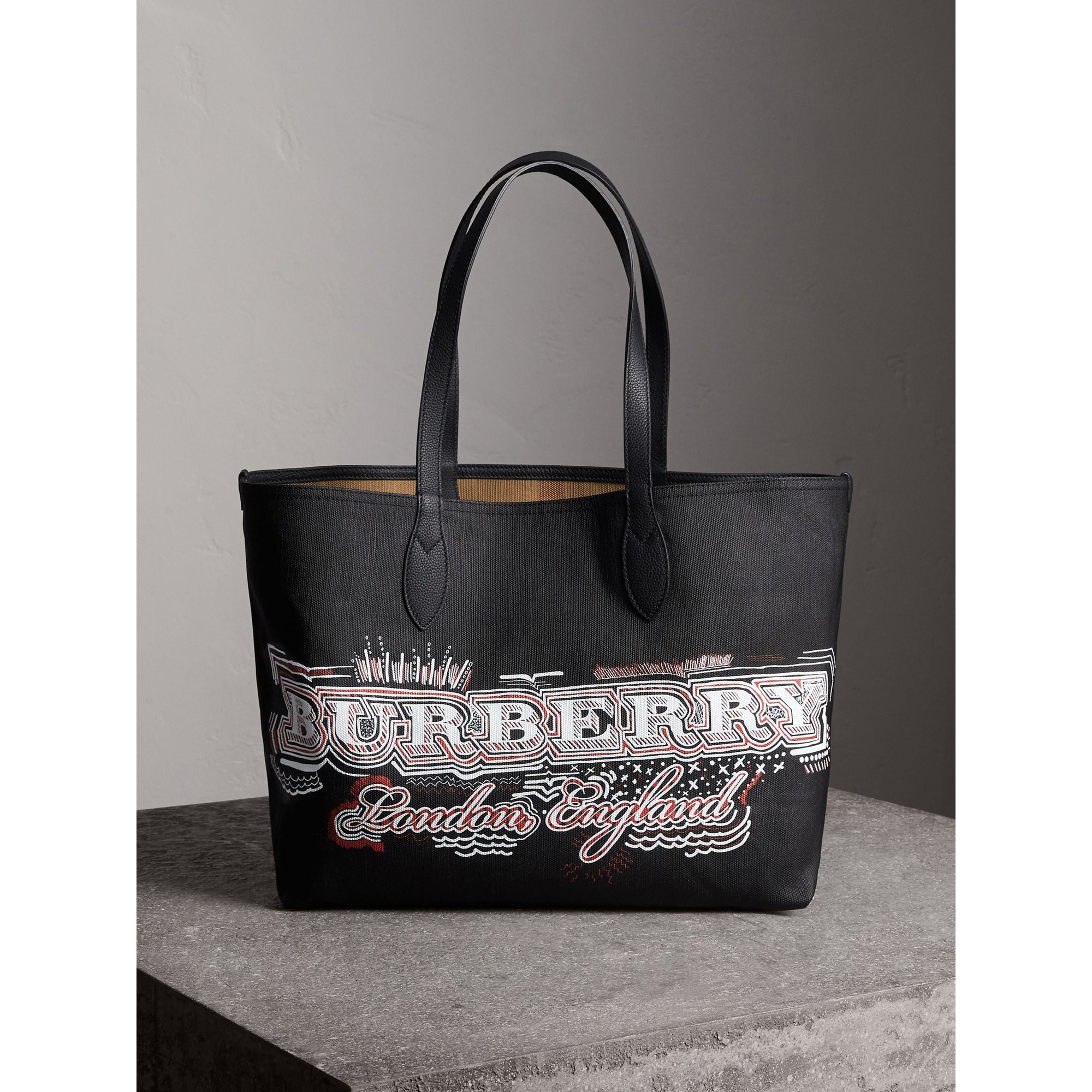 CLASSIC/BLACK/BLACK Sac tote Doodle moyen réversible