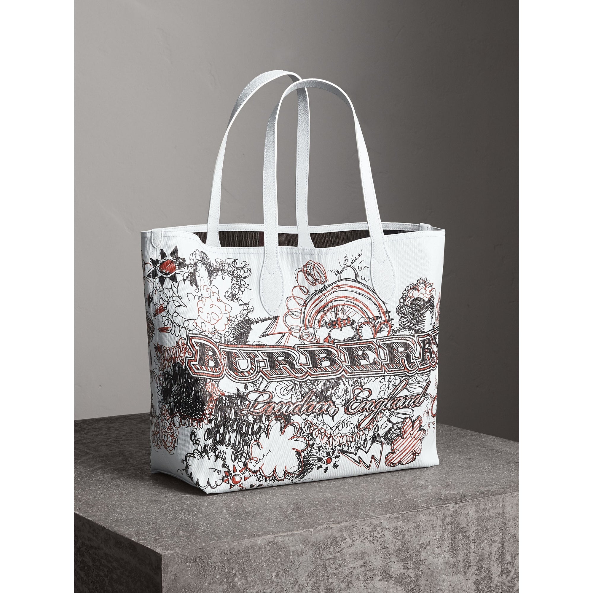 CLASSIC/WHITE/WHITE Grand sac tote Doodle réversible