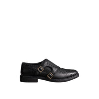 BLACK Chaussures derby à boucle de style richelieu en cuir texturé