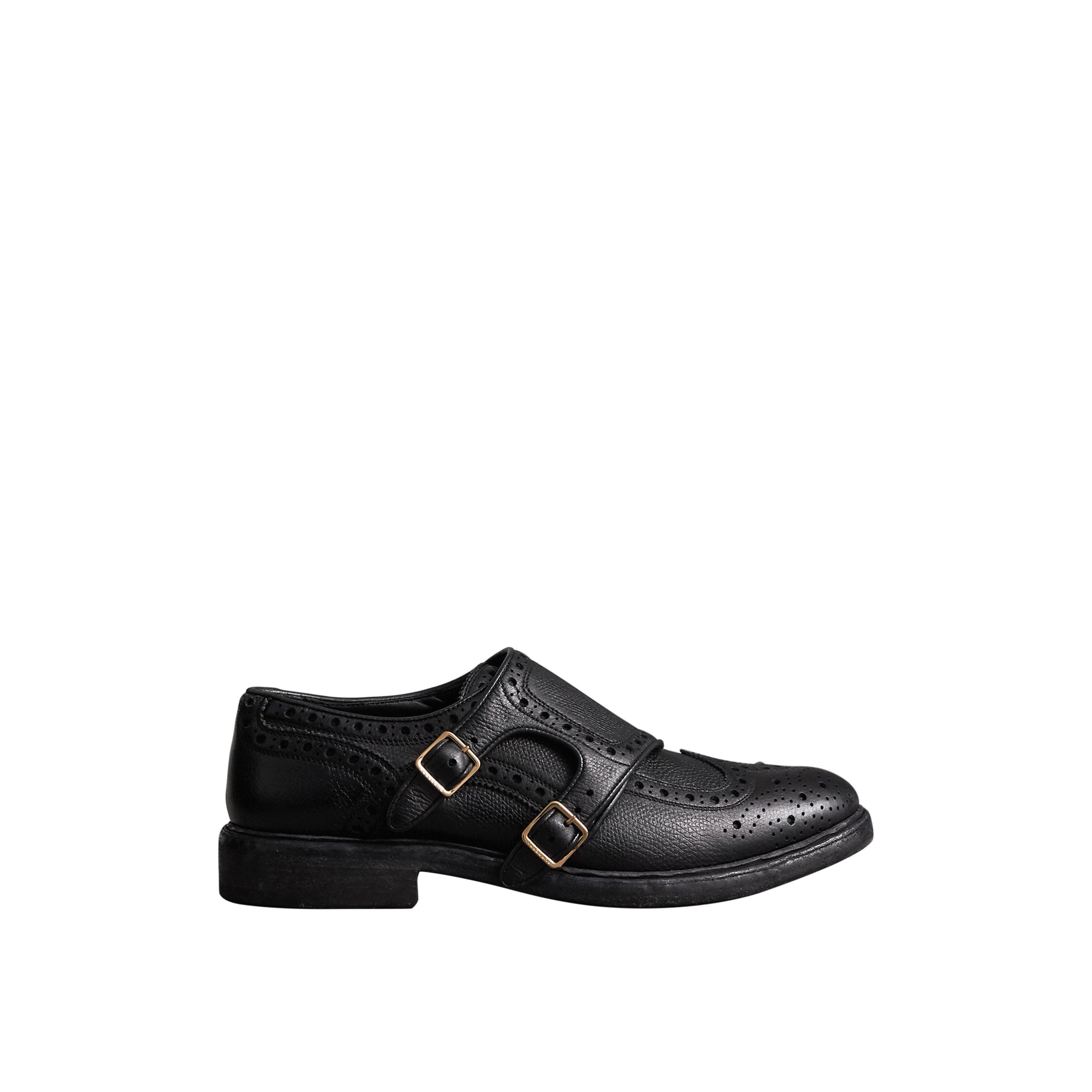 BLACK Chaussures derby à boucle de style richelieu en cuir texturé