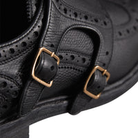 BLACK Chaussures derby à boucle de style richelieu en cuir texturé