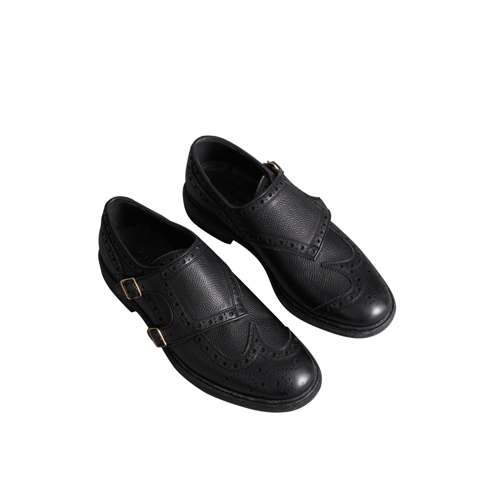 BLACK Chaussures derby à boucle de style richelieu en cuir texturé