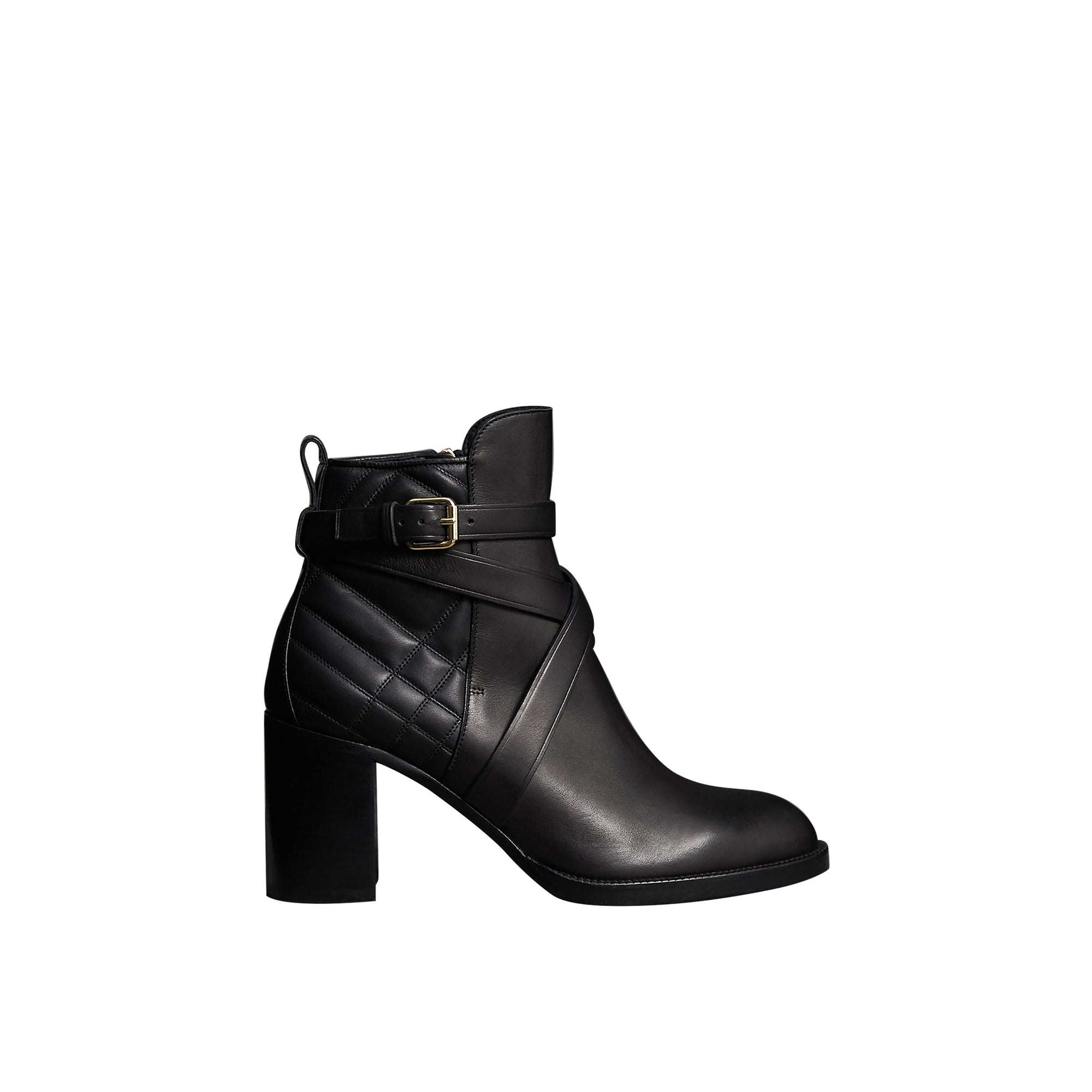 BLACK Bottines en cuir matelassé avec sangle