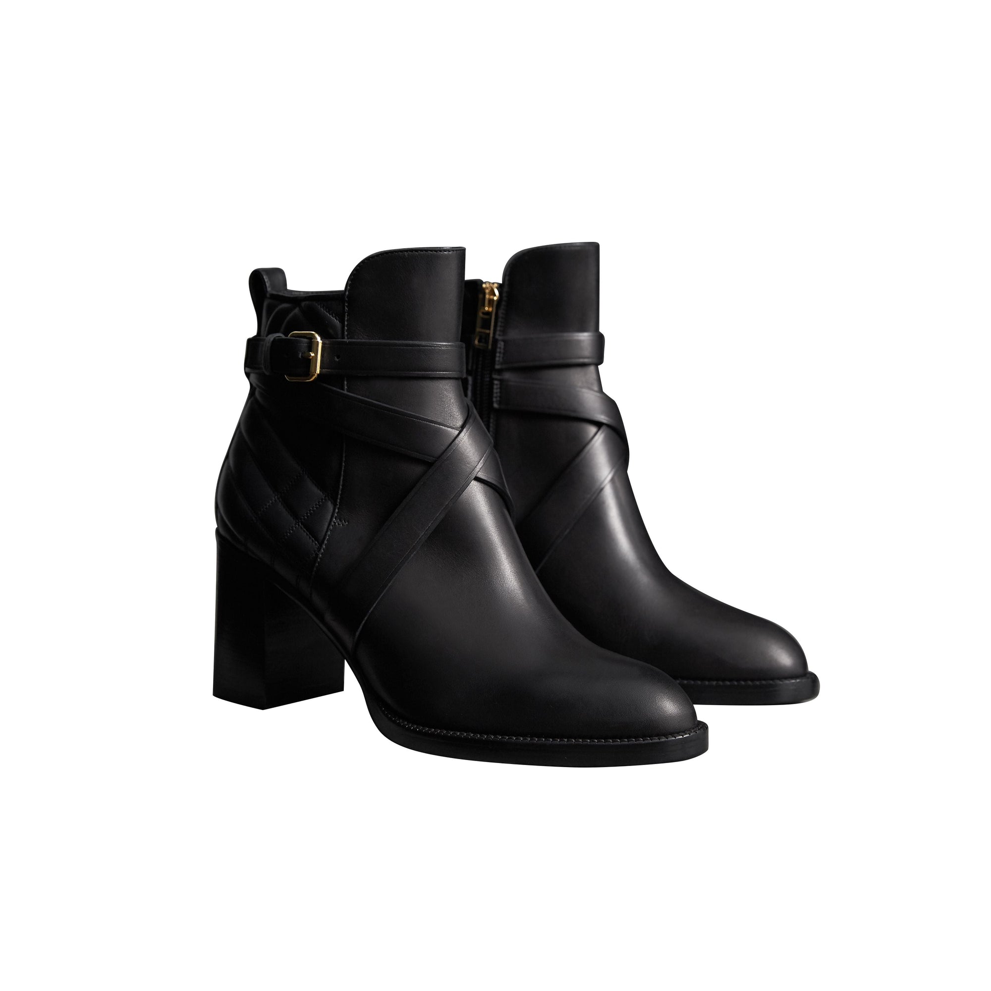 BLACK Bottines en cuir matelassé avec sangle