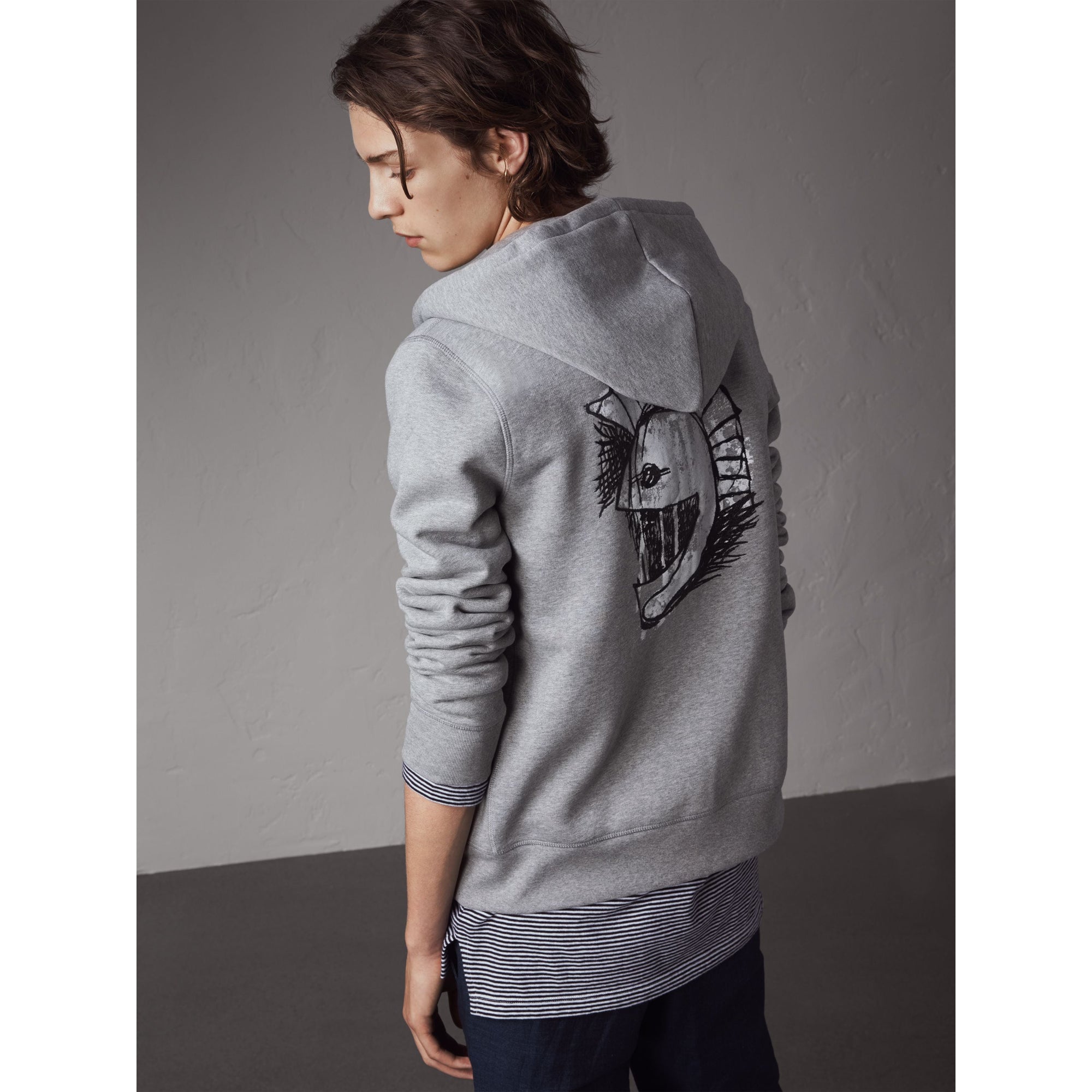 GREY MELANGE Haut à capuche en jersey de coton mélangé avec motif Pallas Helmet